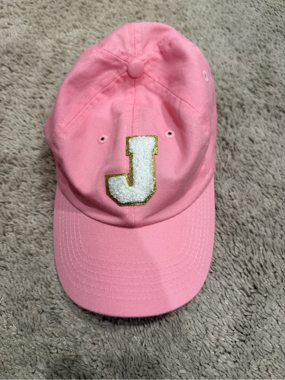 Pink Kids Initial J Chenille Patch Baseball Cap Adjustable Small Fit Cotton